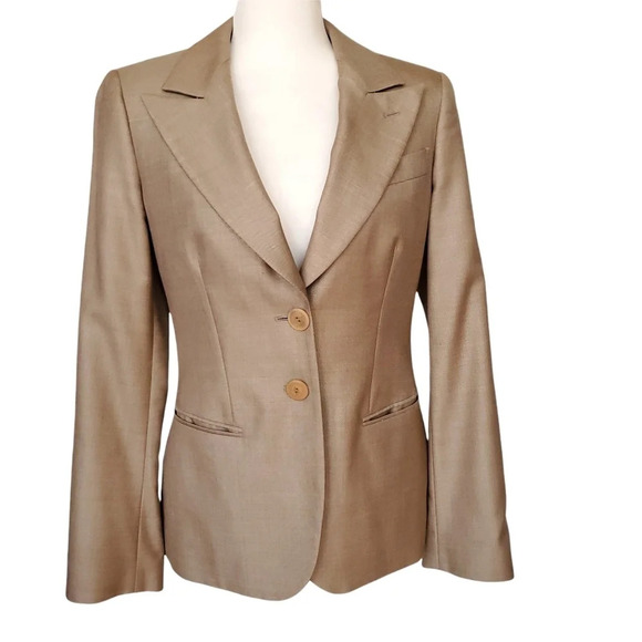 Giorgio Armani Wool Silk Blazer Womens Size 38 Beige Tan Lined Jacket 2 Button